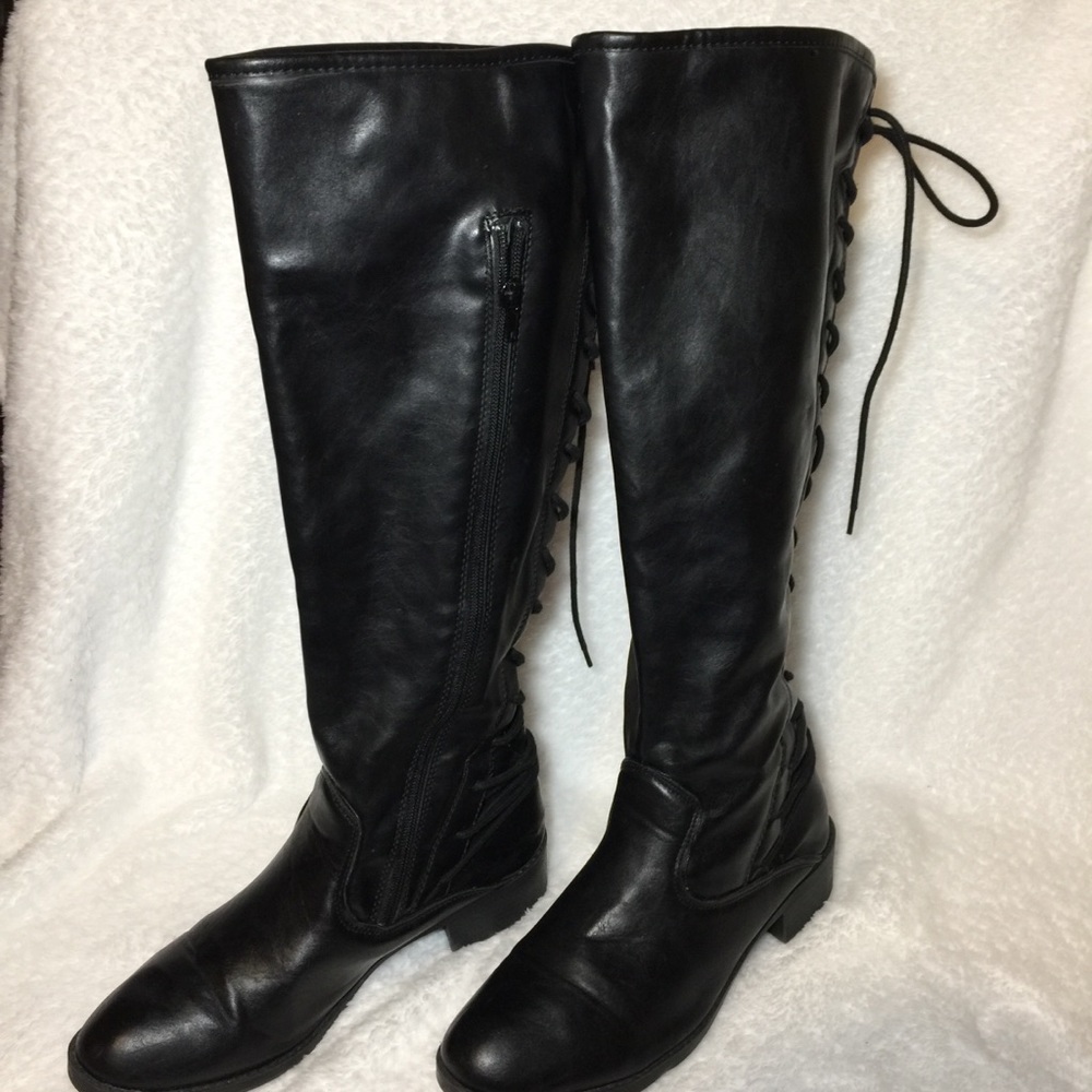 SM NEW YORK WOMENS LACE BLACK BOOTS SIZE 91/2W